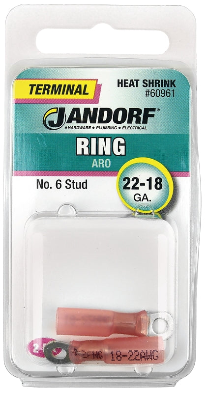 Jandorf Ring Terminal, 22 to 18 AWG Wire, #6 Stud, Pink #60961 Jandorf