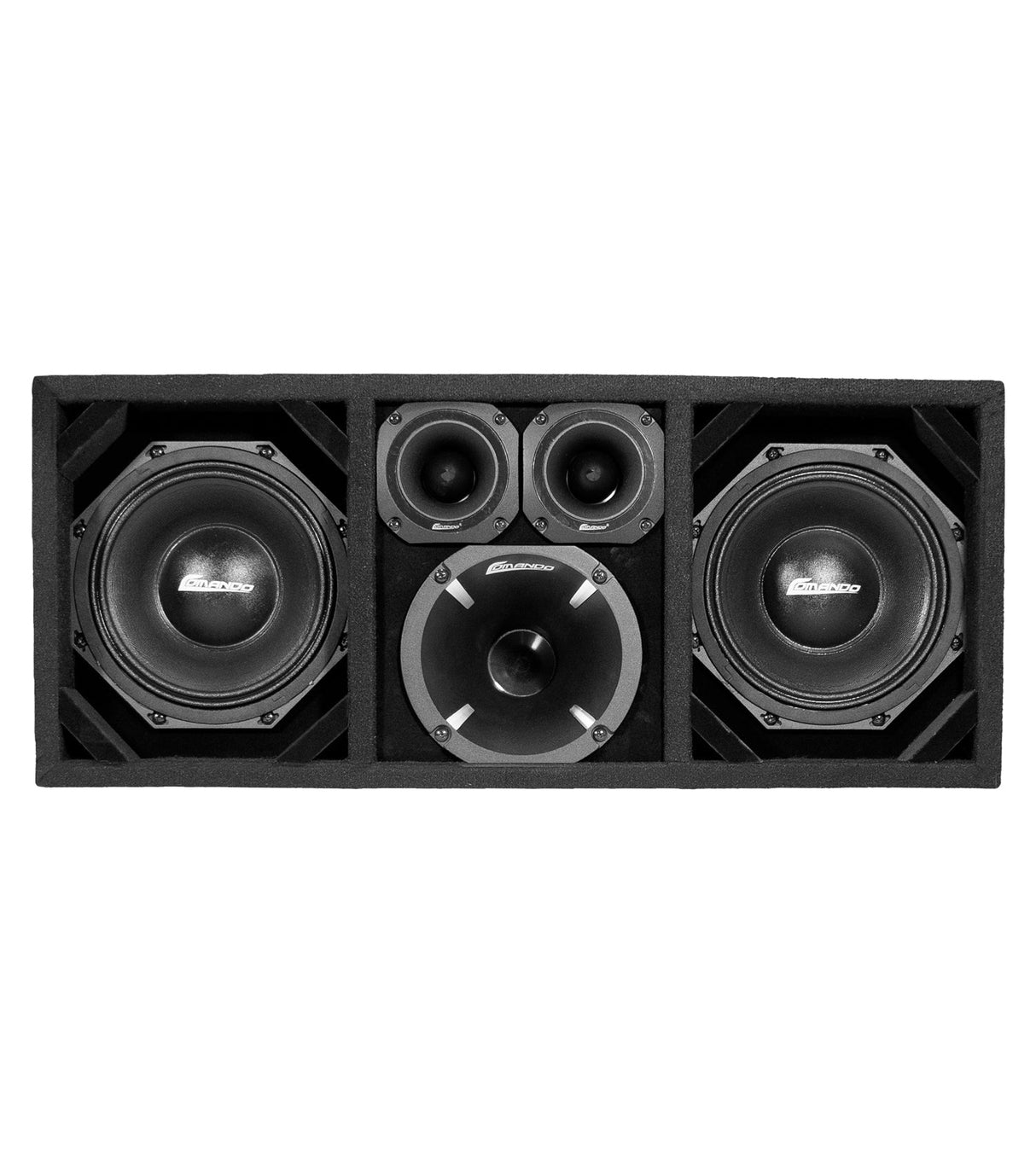 KTPON-208FULLBK / DUAL 8" BLACK/BLACK LOADED PORTED BOX (With Tweeters + Driver) Comando Audio Inc.