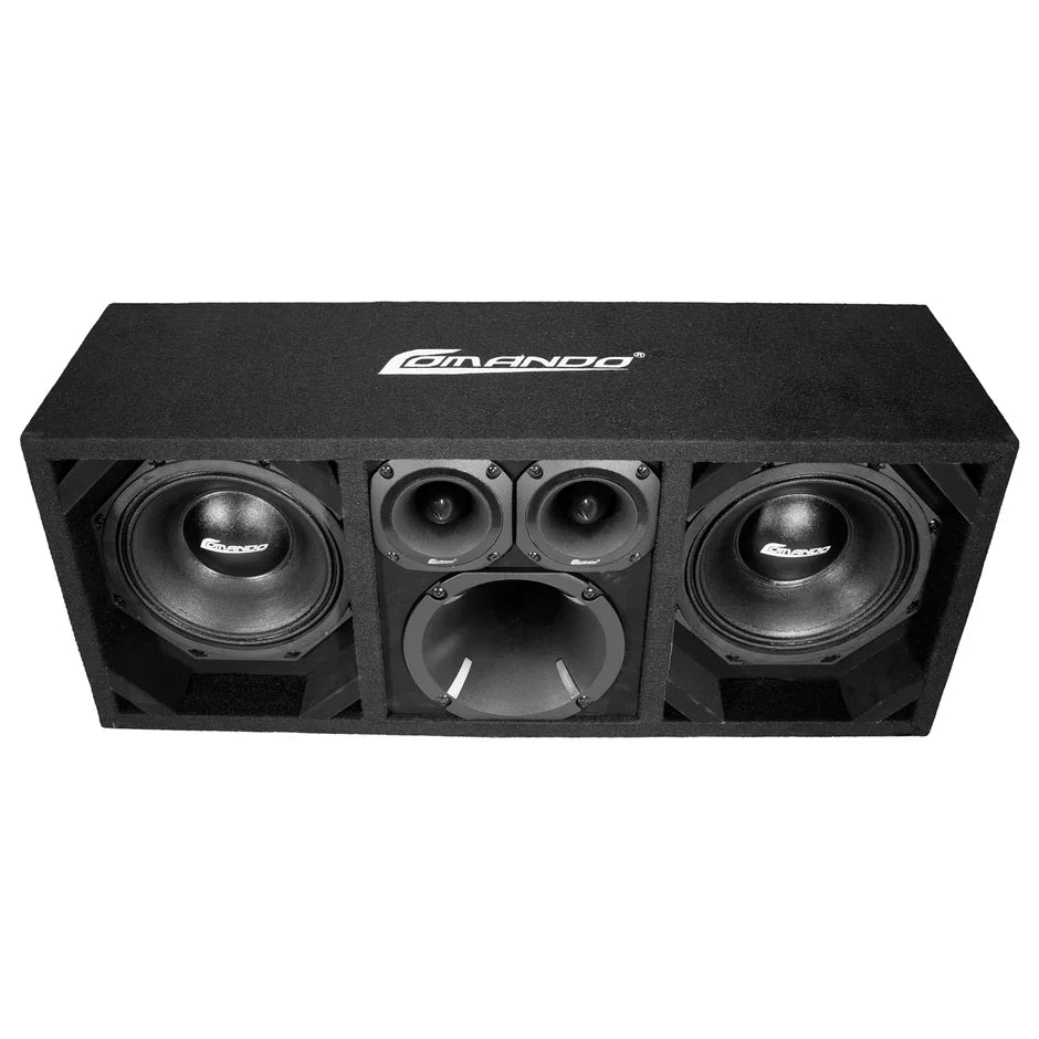 KTPON-208FULLBK / DUAL 8" BLACK/BLACK LOADED PORTED BOX (With Tweeters + Driver) COMANDO
