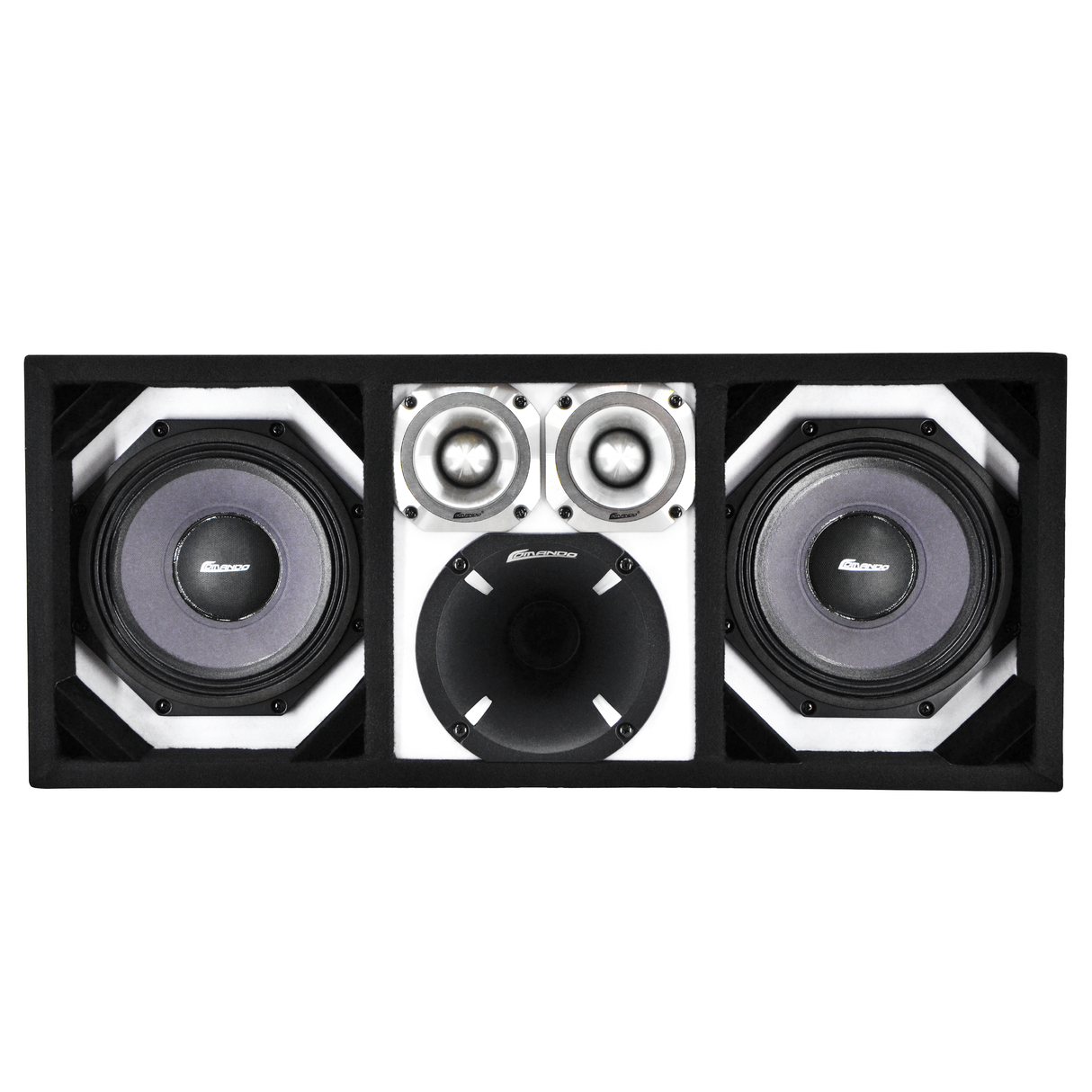 KTPON-208WHITE / DUAL 8" WHITE/BLACK LOADED PORTED BOX (With Tweeters + Driver) Comando Audio Inc.