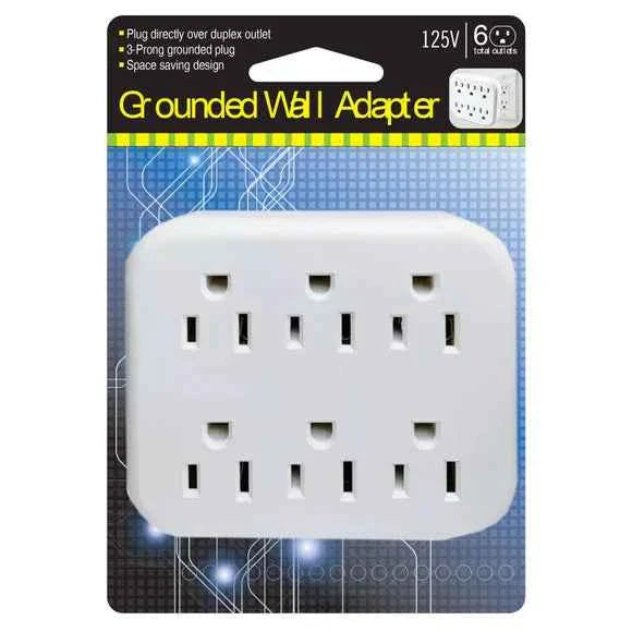 TekShack 6-Outlet Grounded Wall Adapter - 125V Power Tap TekShack