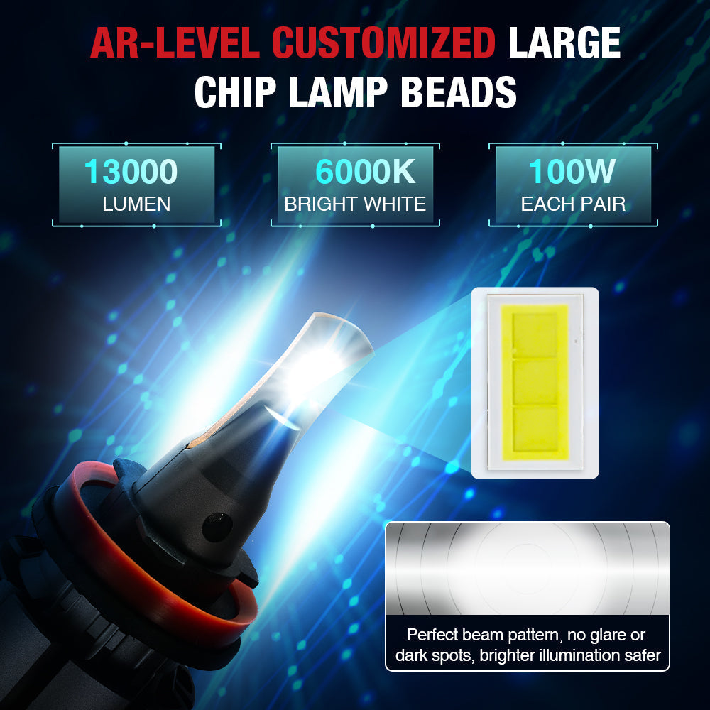 L2 H11 H8 H9 LED Headlight Bulbs 100W 6000K 13000LM White 2Pcs | Flashark Flashark