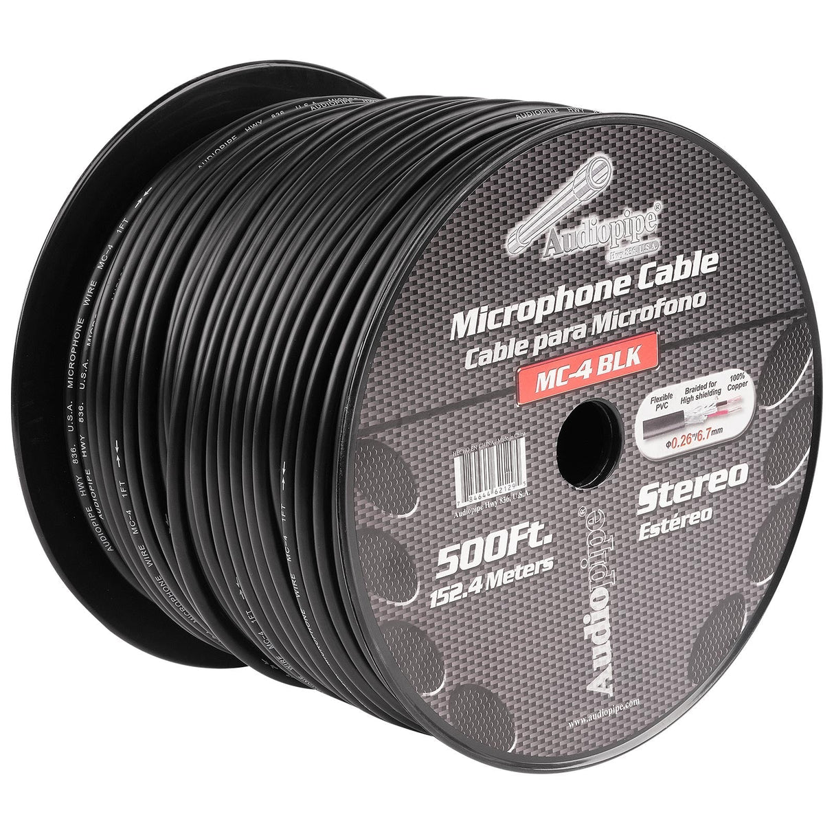 500 Ft Microphone Cable (MC-4 BLK) Audiopipe