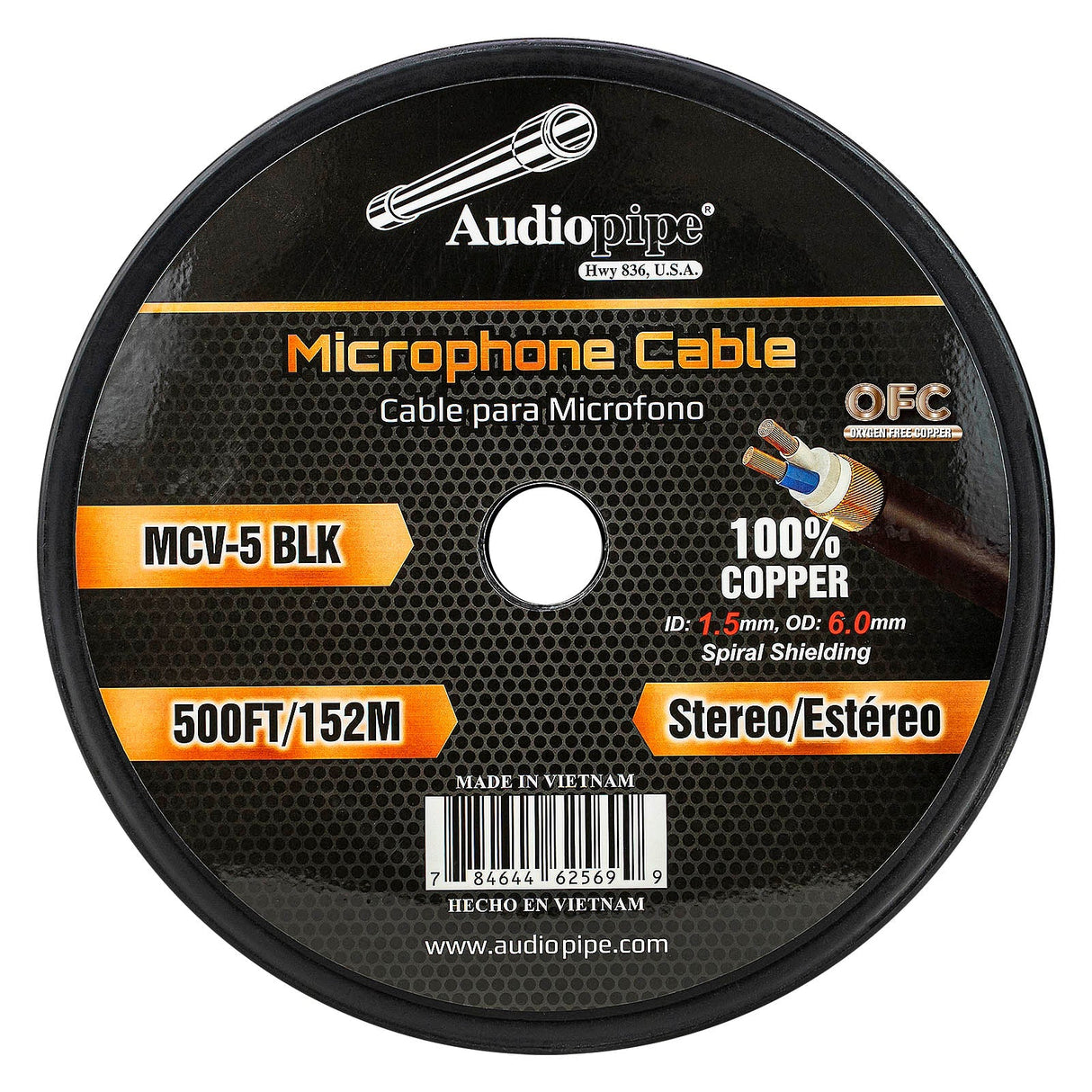 250Ft Microphone Cable (MCV-5 BLK) Audiopipe