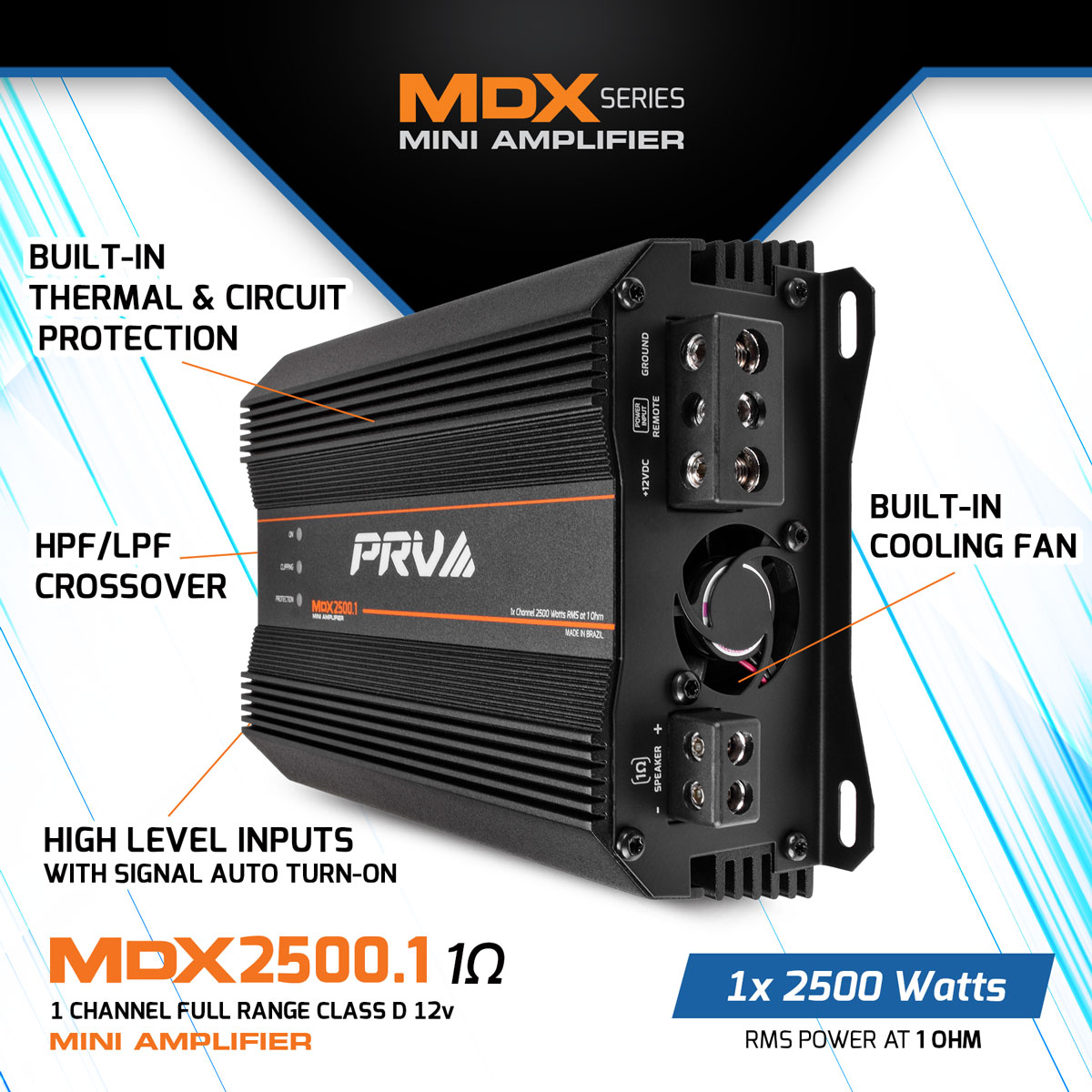 PRV Audio MDX2500.1 1 Ohm Mini 1 Channel Car Amplifier