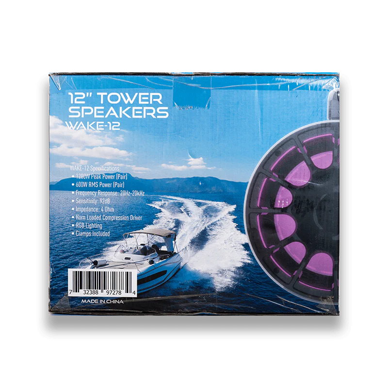 Nemesis Audio WAKE-12 | 12 Inch 600W RMS Horn Loaded Marine Tower Speakers w/ RGB Lighting Nemesis Audio