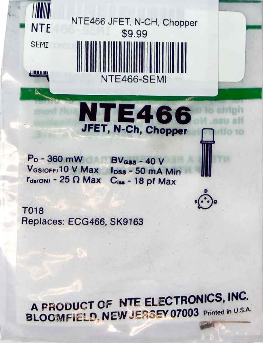 NTE466 JFET, N-CH, Chopper NTE
