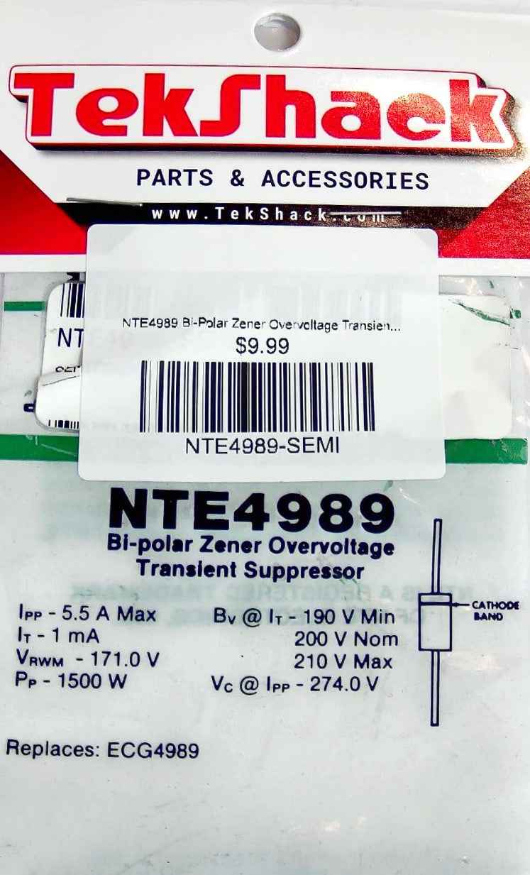 NTE4989 Bi-Polar Zener Overvoltage Transient Suppressor NTE