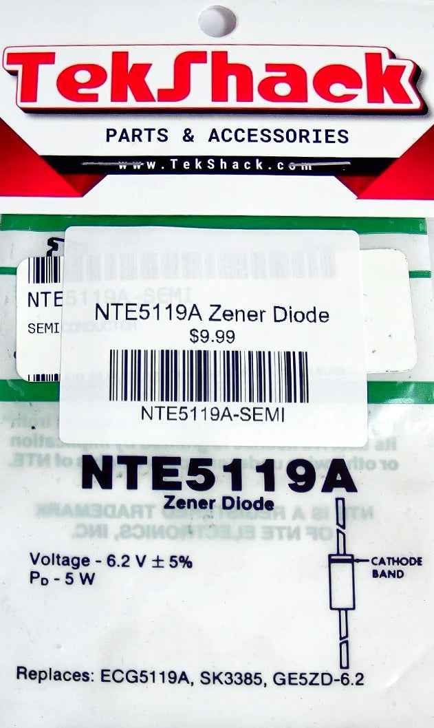 NTE5119A Zener Diode 3.6V 0.5W DO-35 Through-Hole NTE