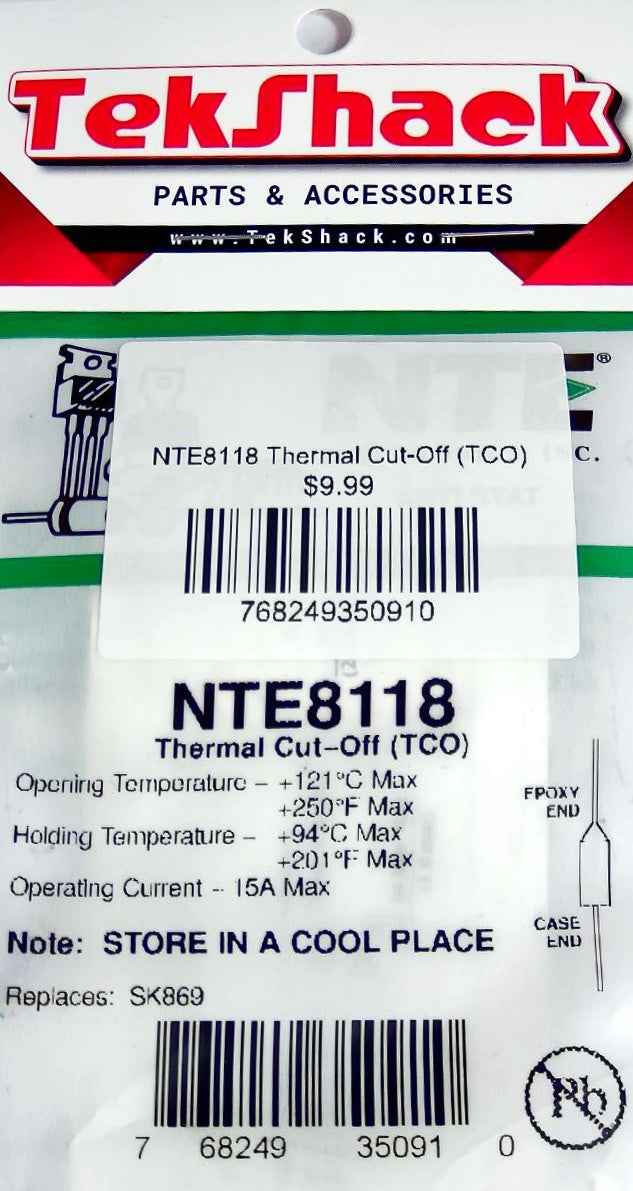 NTE8118 Thermal Cut-Off (TCO) NTE