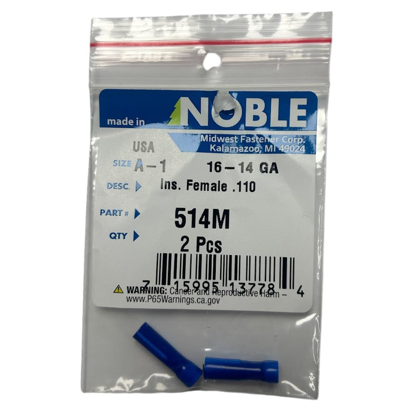 Noble Female Fully Insulated Vinyl Disconnect Terminal – .110 Tab, 16-14 GA, 2-Pack #514M Noble