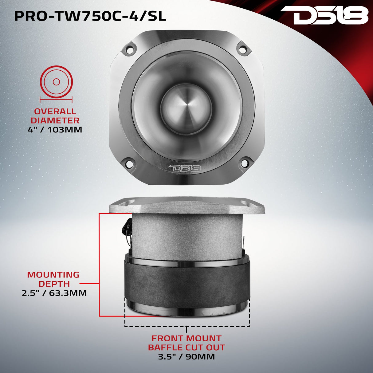 4” Super Bullet Tweeter with 1.5” Titanium Voice Coil and Oversized Ferrite Magnet 200 Watts 4-Ohm DS18