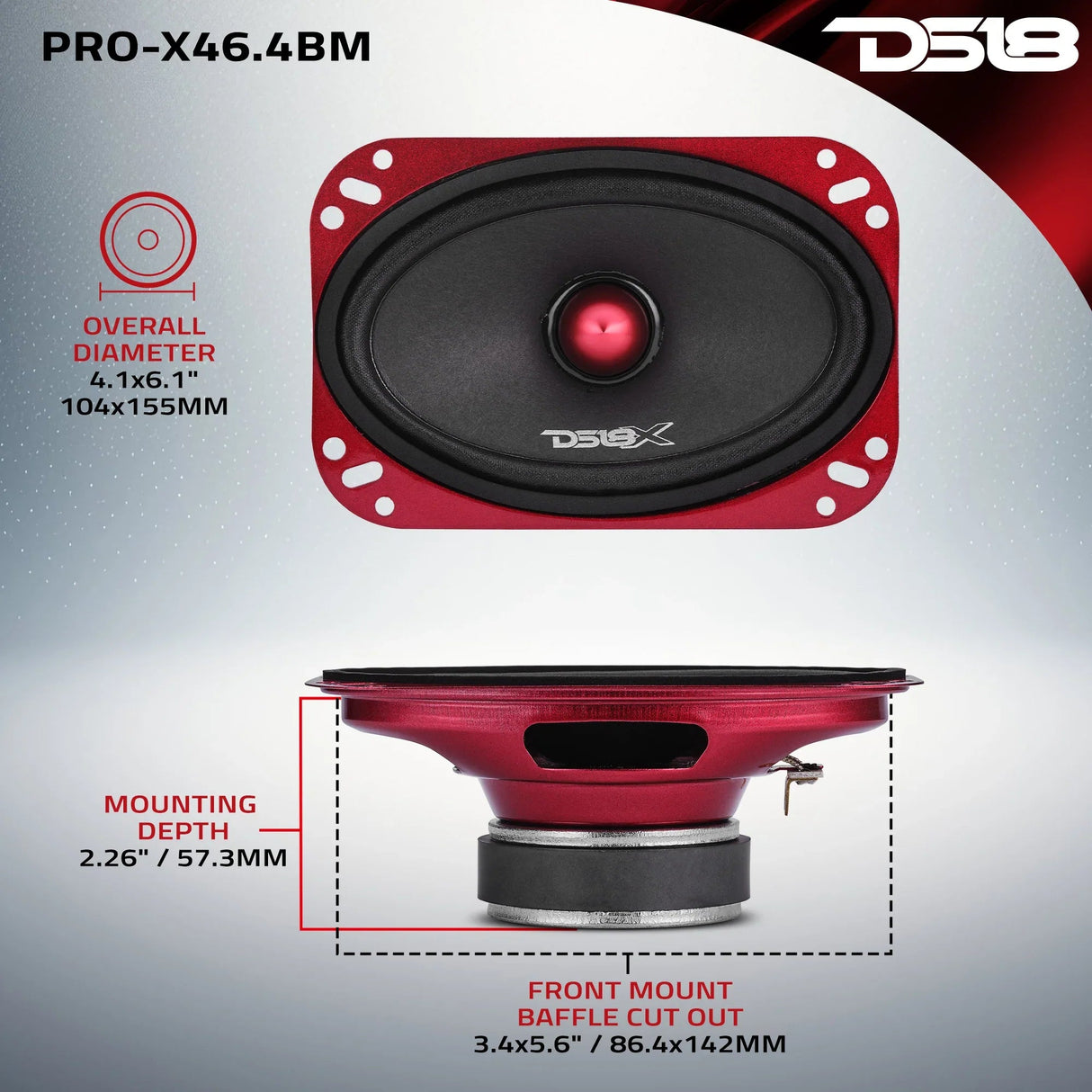 DS18 PRO-X46.4BM 4"x6" 100W RMS Midrange Speaker w/ Bullet (Single) DS18