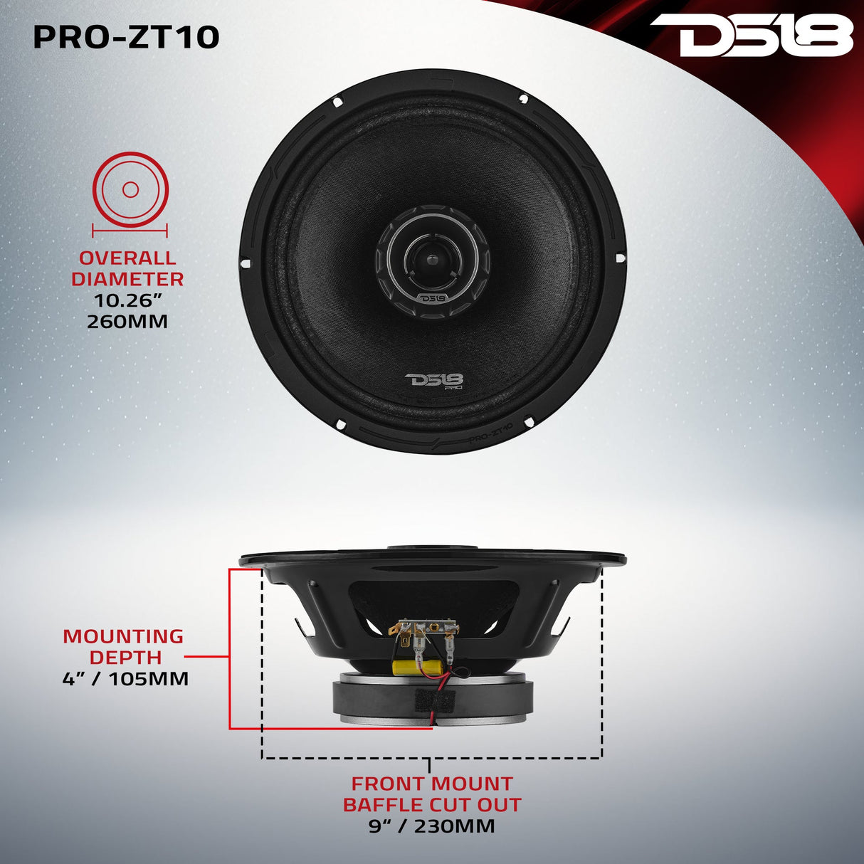 PRO-ZT 10" Coaxial Mid-Range Loudspeaker with Water-Resistant Cone Built-in Bullet Tweeter | 300W RMS 4-Ohm