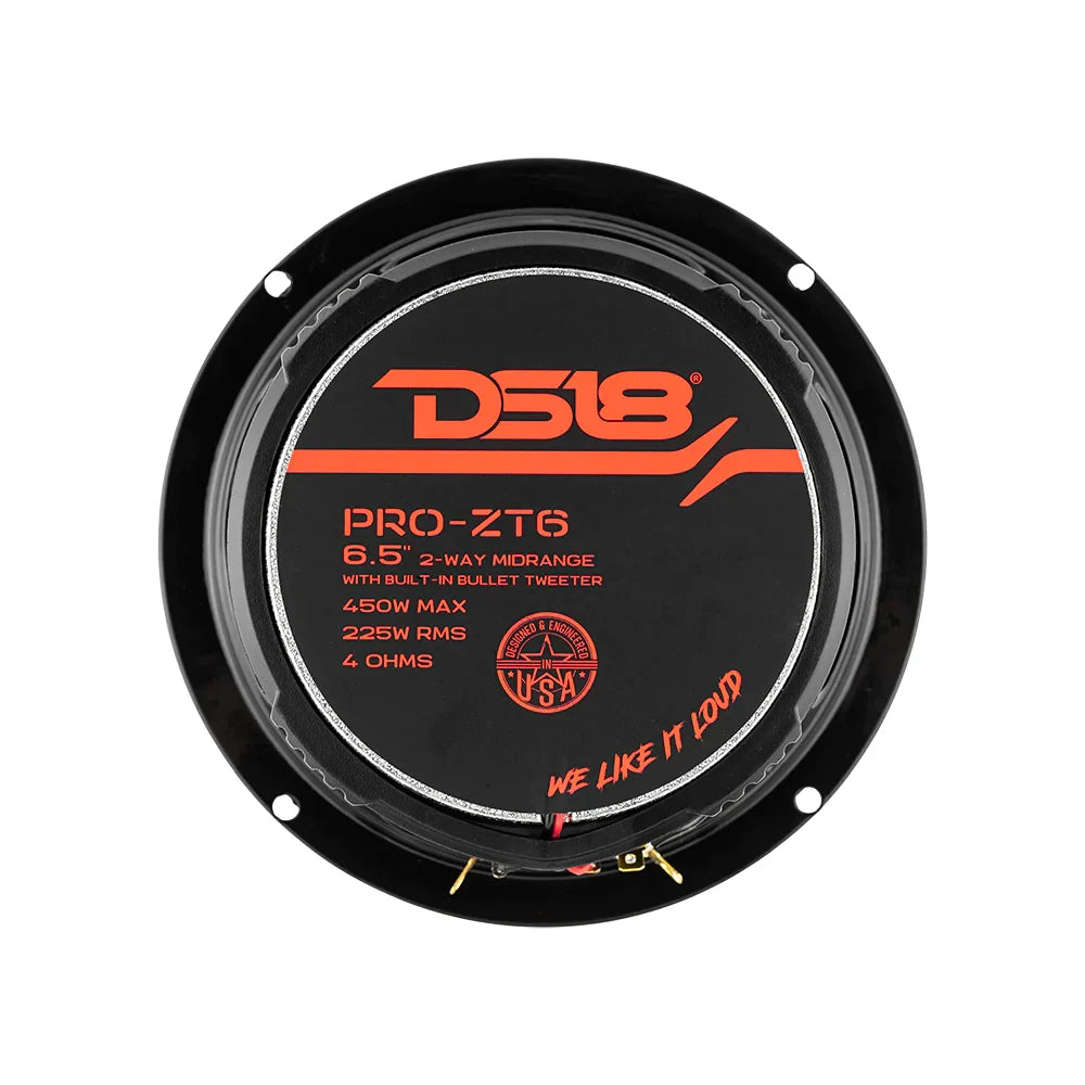 DS18 PRO-ZT6 6.5" 225W RMS Midrange Speaker w/ Built-in Bullet Tweeter 4-Ohm (Single) DS18