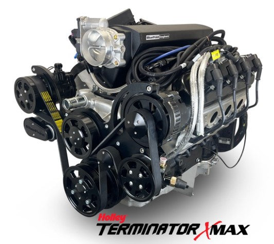 GM LS Compatible 376 c.i. Pro Series Engine - 525 Horsepower - Deluxe Dressed - Black Pulley Kit - Holley Terminator X EFI System