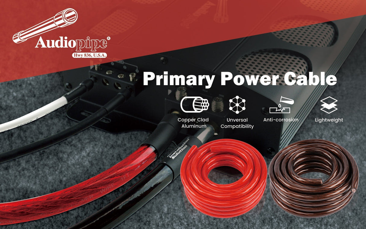 25Ft 0 Gauge Black and 25Ft 0 Gauge Red Primary Wire (PWK-0-25RB) Audiopipe