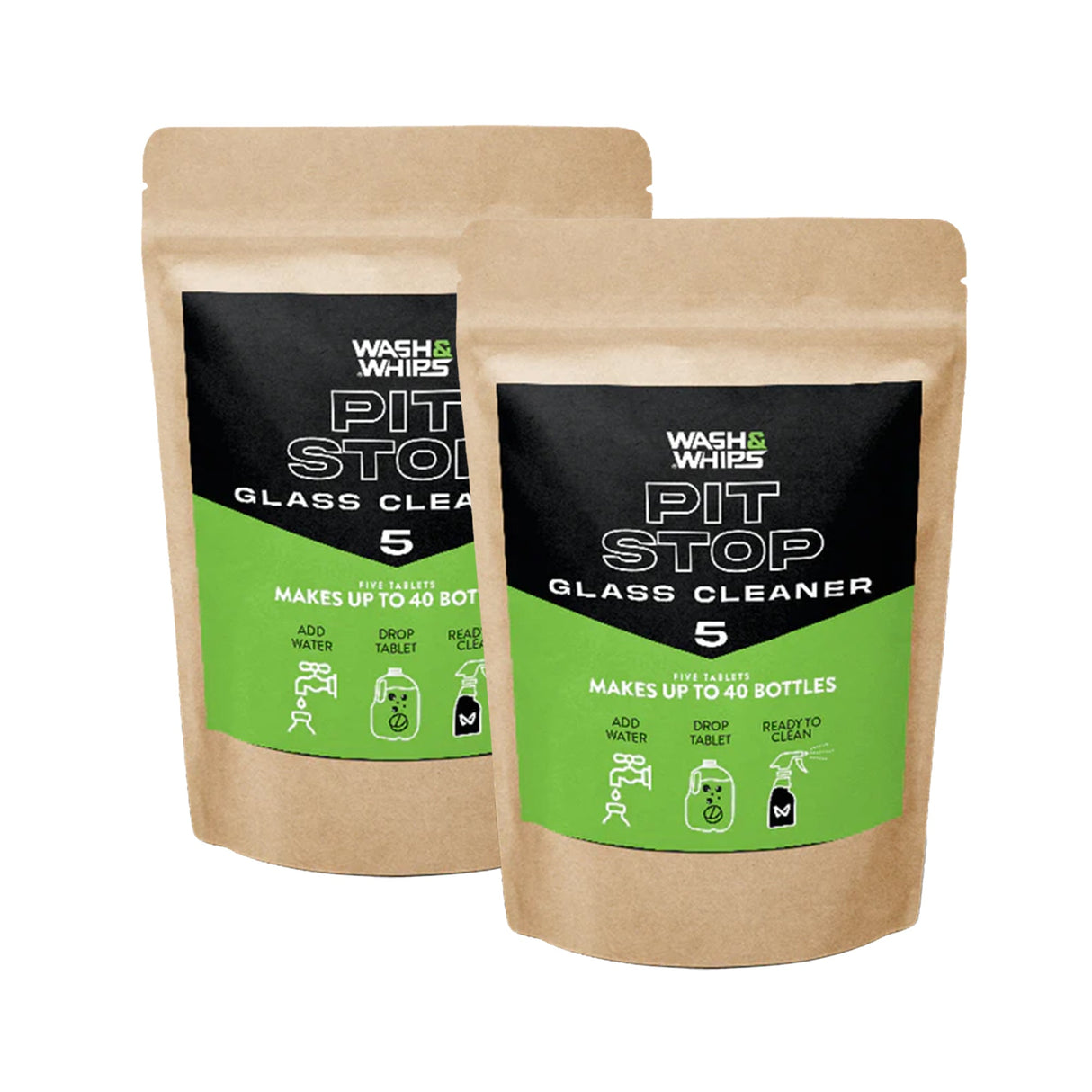 WASH&WHIPS Pit Stop Glass Cleaner / All Surface Cleaner Refill Tablets (Makes 5 Gallons) WASH & WHIPS