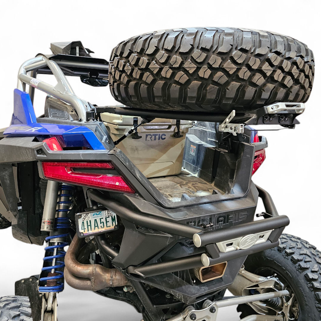 2022+ Polaris RZR Pro R Amp Rear Tire Rack Rear Bumper Combo www.elektricoffroad.com