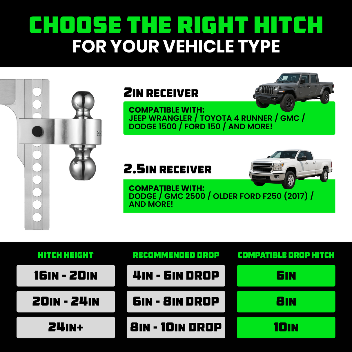 Adjustable Drop Hitch (2.5" Receivers)