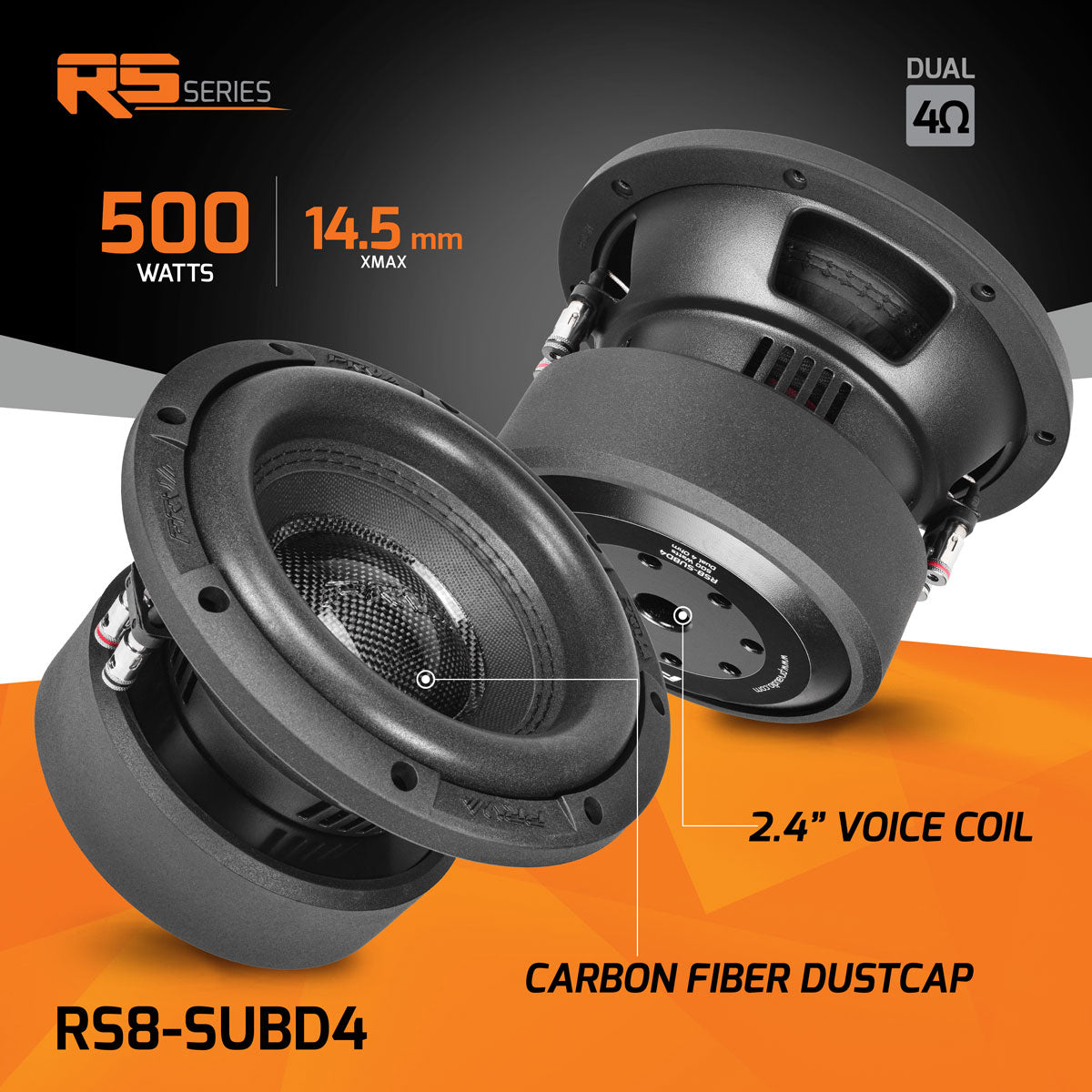 RS8-SUBD4 PRV 8” Car Subwoofer Dual 4 Ohm 500 Watts PRV