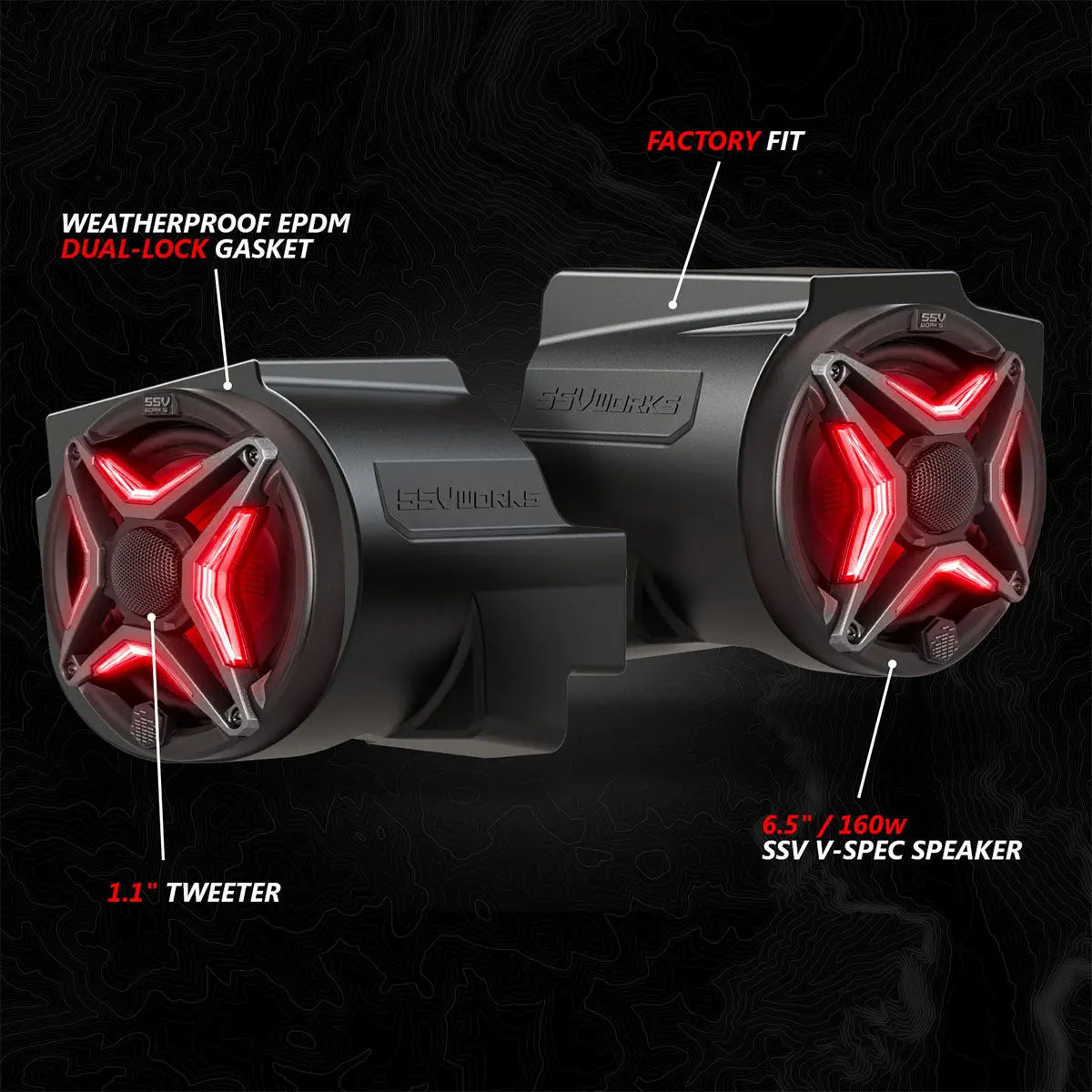 2020-2024 Polaris® RZR PRO Series Phase-5 V-Spec 5-Speaker 1400watt System for Ride Command SSV Works