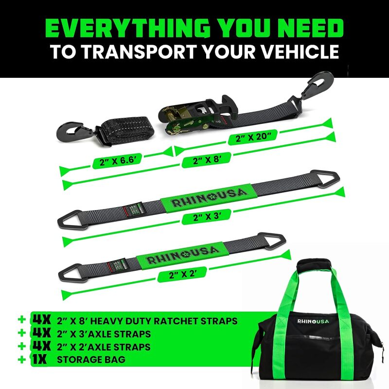 2" x 8' Vehicle Snap Hook Tie-Down Kit by Rhino USA