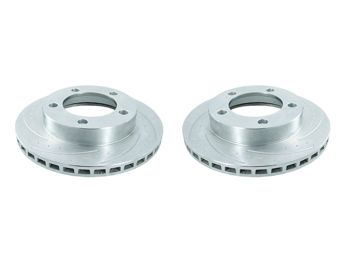 New Performance Rotors (Pair) Dimple-Drilled, Slotted, Zinc Plated.