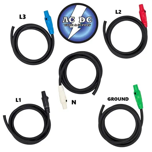 4/0 Feeder STAGE AND LIGHTING Cable. 5-50' 4/0 wire STANDARD 405A FEMALE TO BLUNT AC/DC WIRE AND SUPPLY