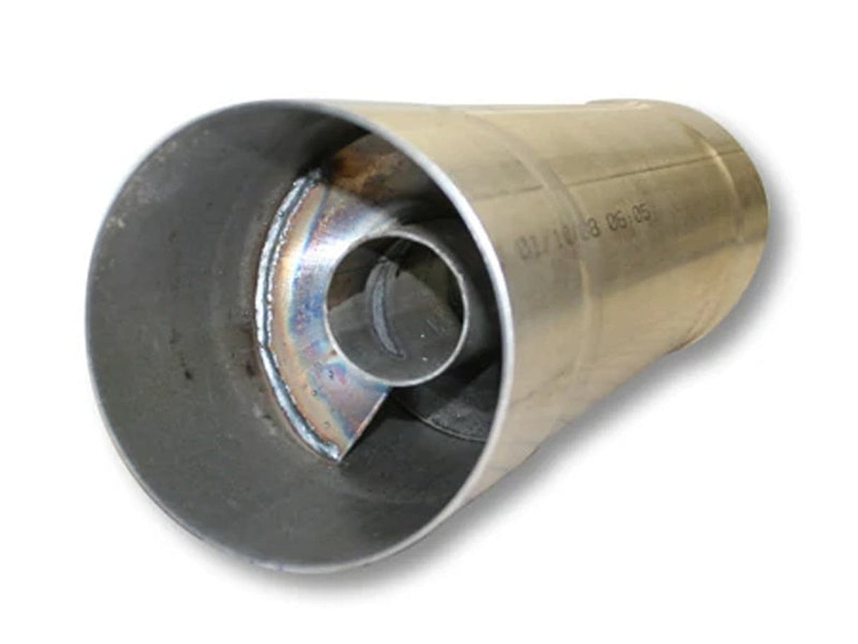 Stainless Steel 5" x 12" Twister Race Muffler, 4" In x 4" Out, 17" Overall Length, Spiral Design Core, Universal SCS