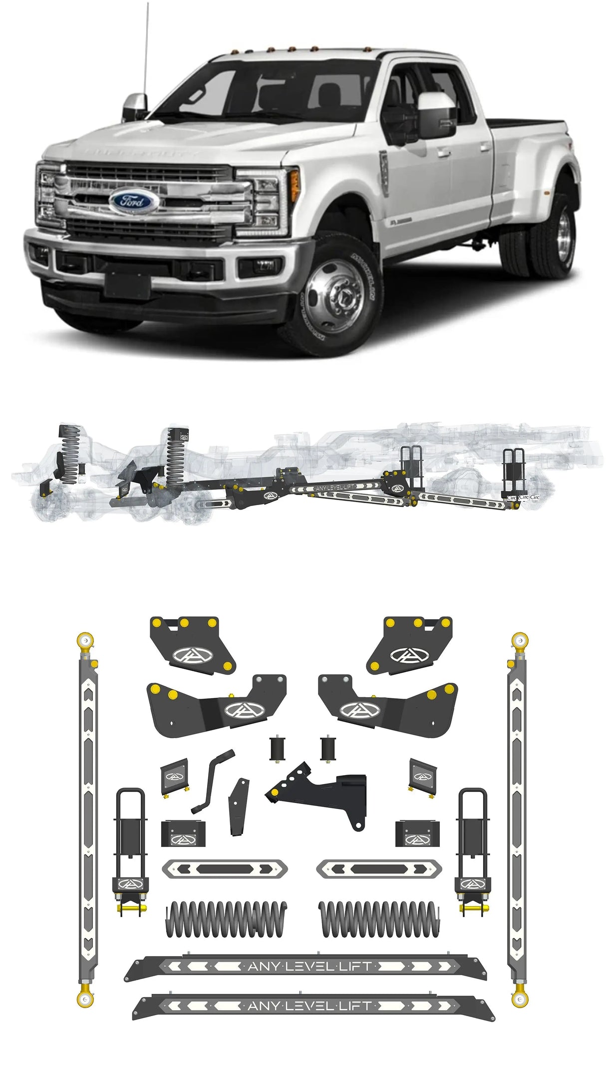 Any Level 4.5" Static Lift - Base System: F-350, Dual Rear Wheel (2017-2019) Any Level Lift
