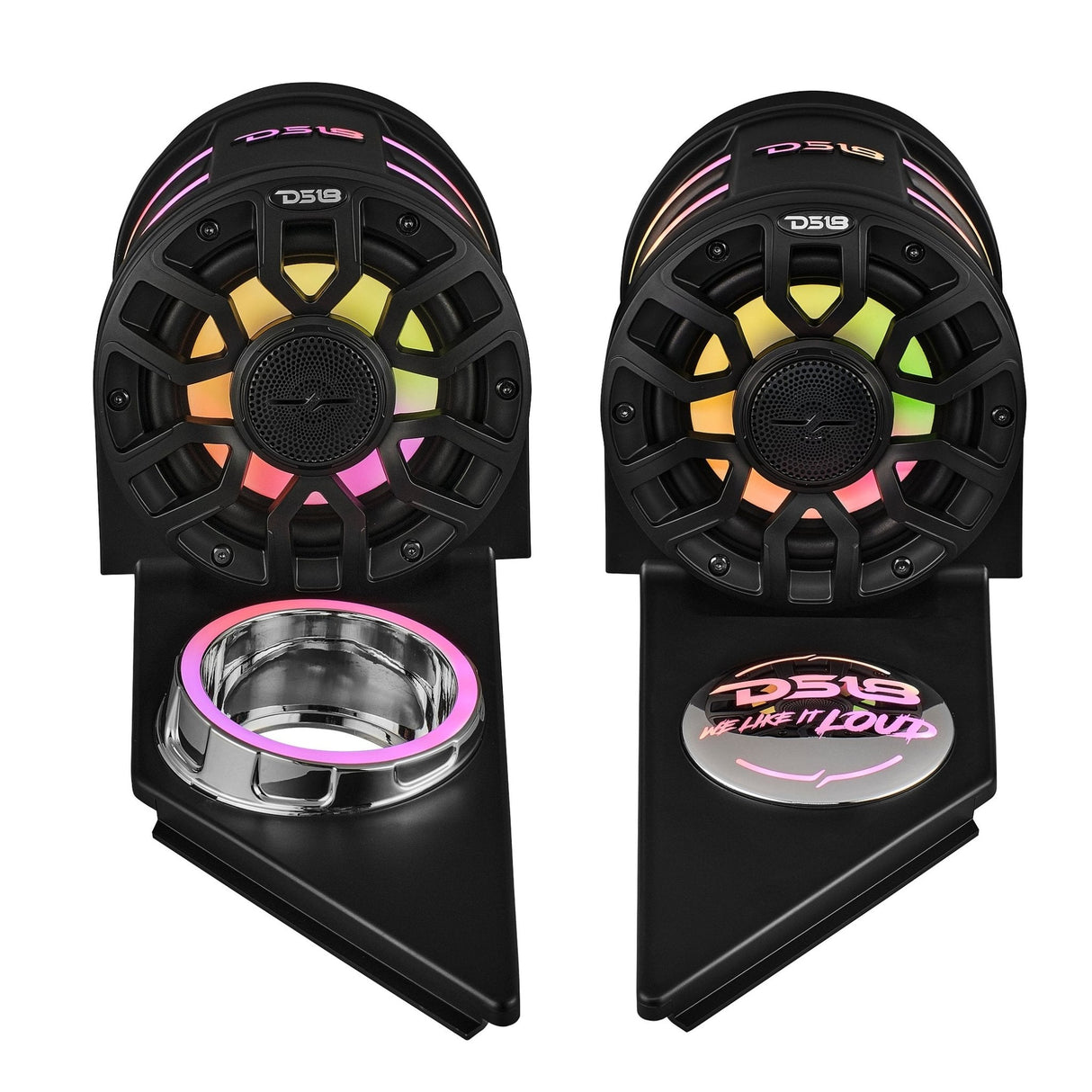 Polaris Slingshot Headrest Speaker Pods Loaded | 2 x NXL-IQ6/BK Speakers and Digital LED Lights | 2015 - Current