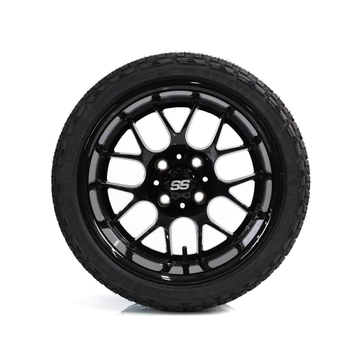 SS Wheels Alpha 14x7 Gloss Black & X Comp A/T Tire Package
