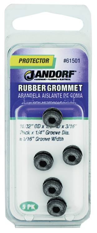 Jandorf 61501 Grommet, 1/8 in ID, 11/32 in OD, Rubber, Black, 3/16 in Thick Panel Jandorf