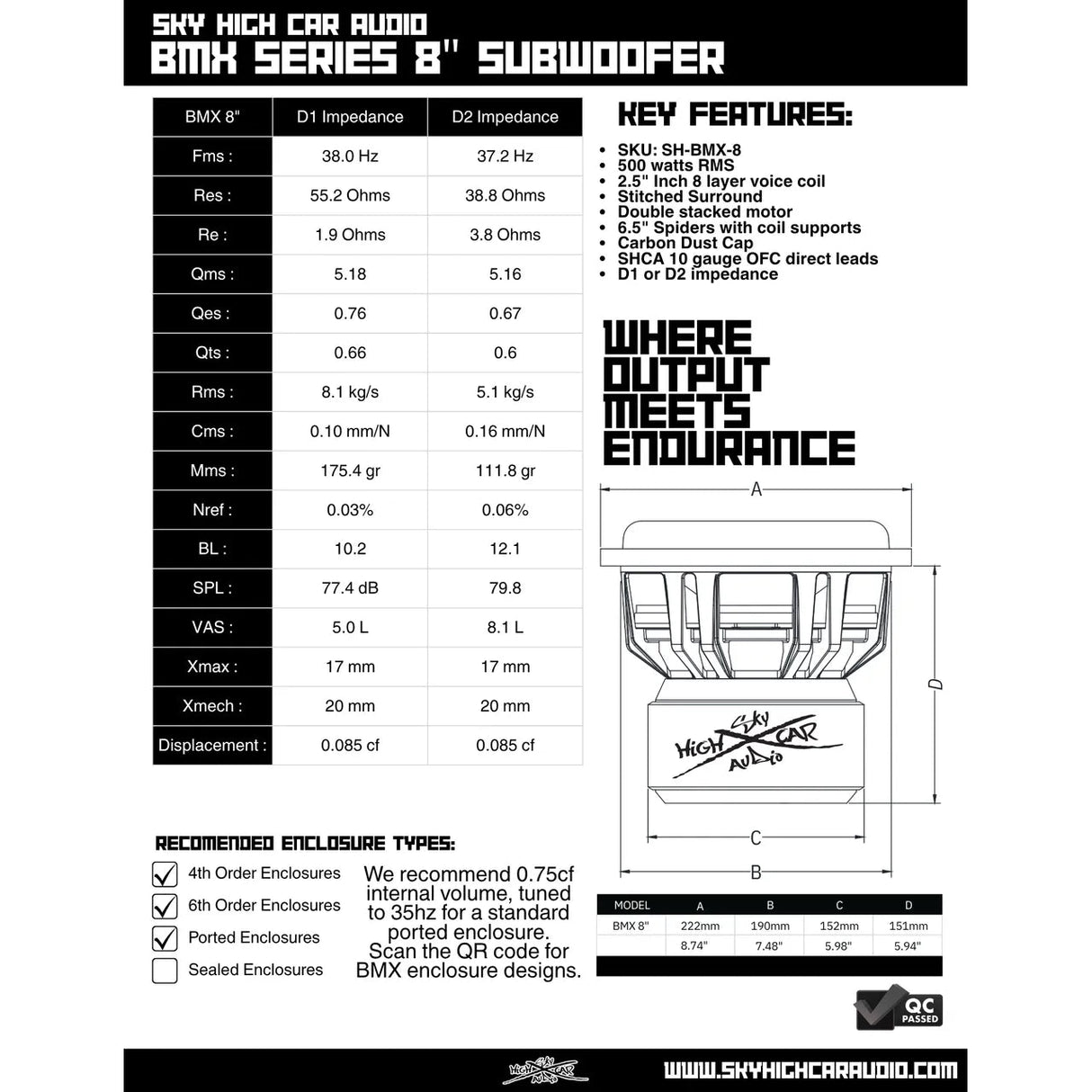 Sky High Car Audio BMX 8" 500W RMS Subwoofer DVC Sky High Car Audio