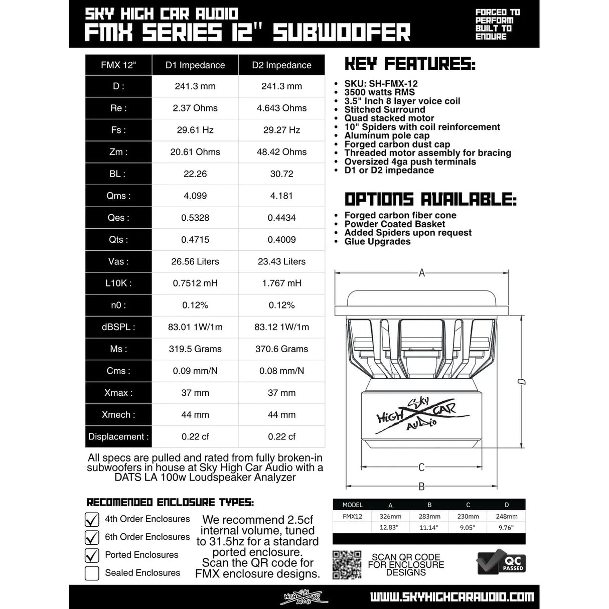Sky High Car Audio FMX 12" 3500W RMS Subwoofer DVC Sky High Car Audio