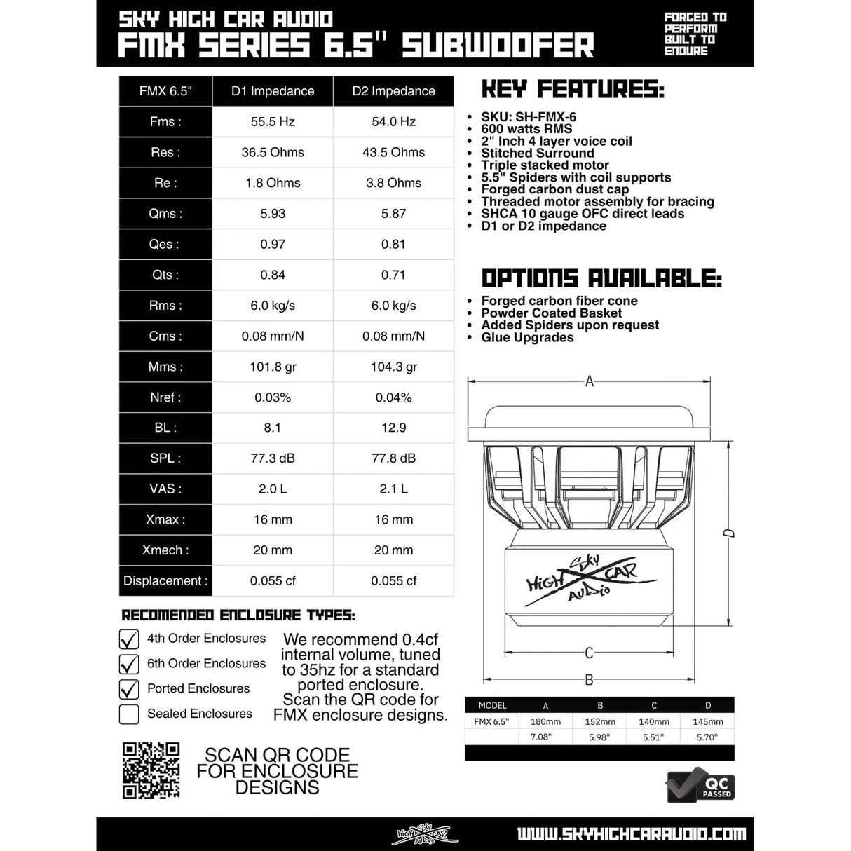 Sky High Car Audio FMX 6.5" 600W RMS Subwoofer Sky High Car Audio