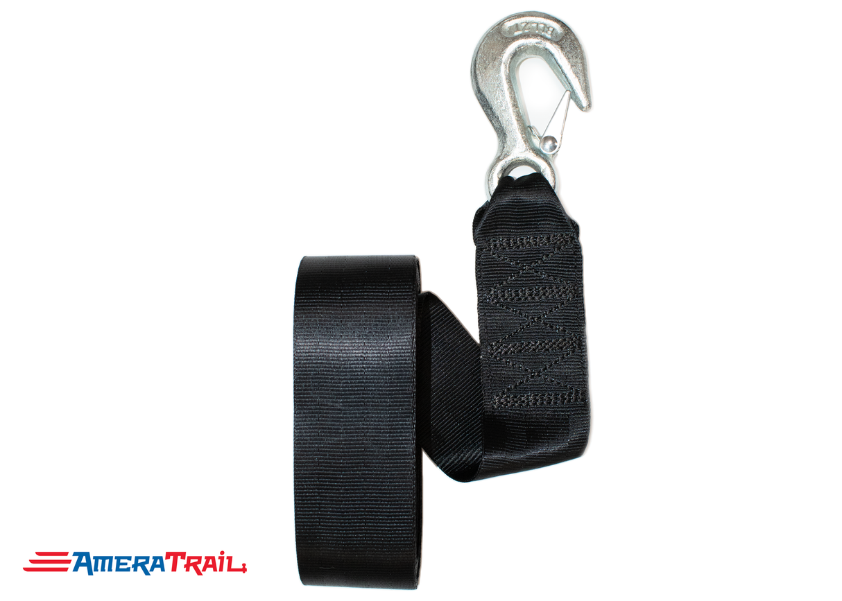 Winch Strap, 20' x 2" w/ Latch Hook, 3,000 lb. Capacity - Black