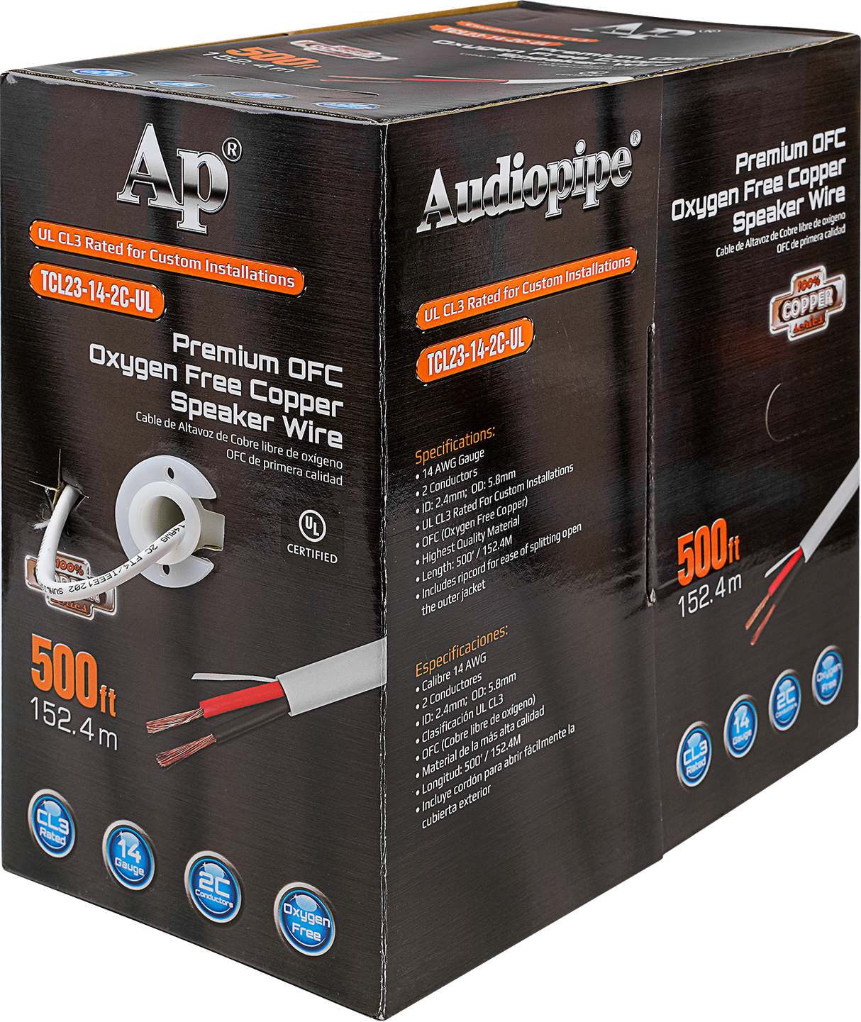 Premium 16 Gauge Oxygen Free Copper Speaker Wire (TCL23-16-2C-UL) Audiopipe
