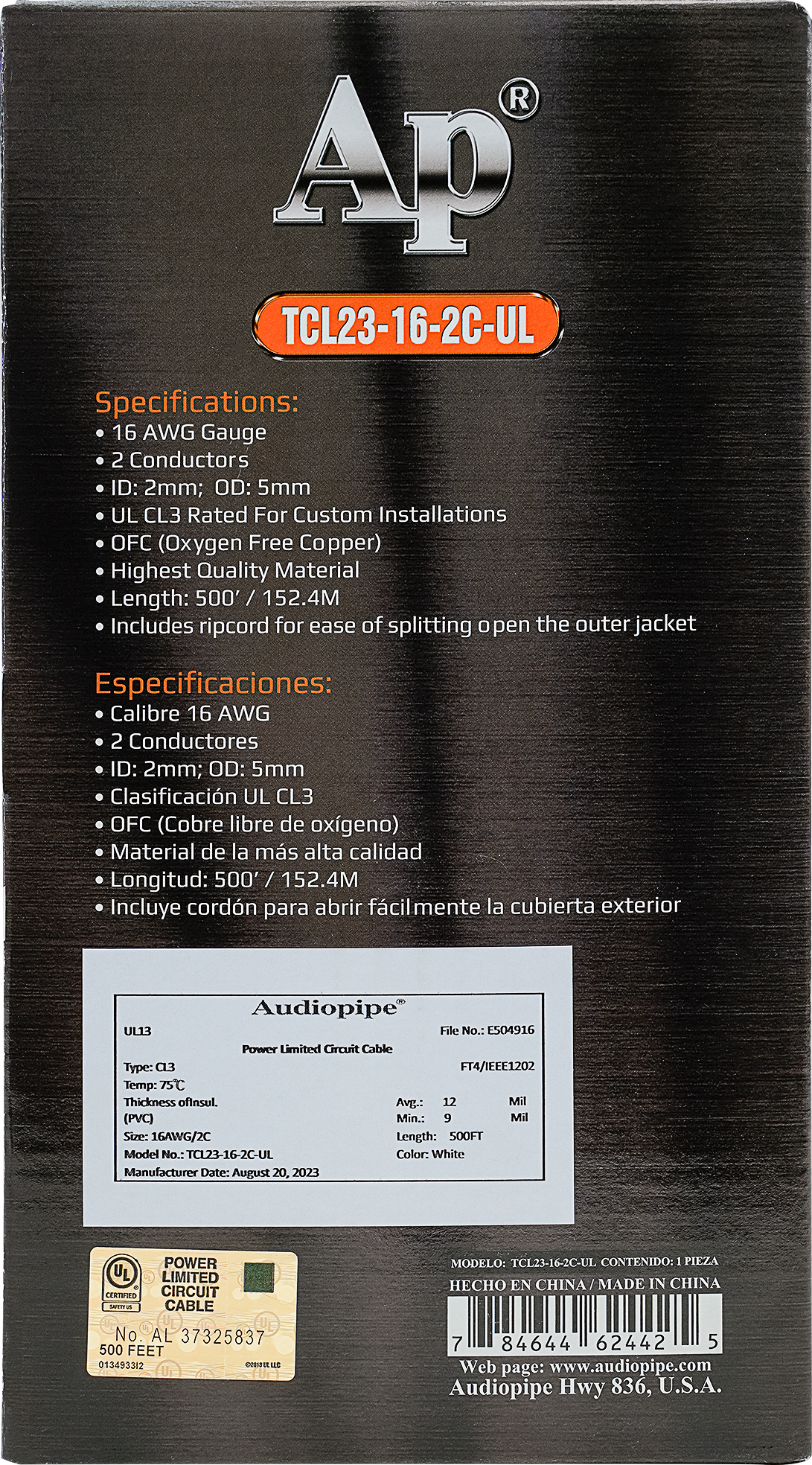Premium 16 Gauge Oxygen Free Copper Speaker Wire (TCL23-16-2C-UL) Audiopipe