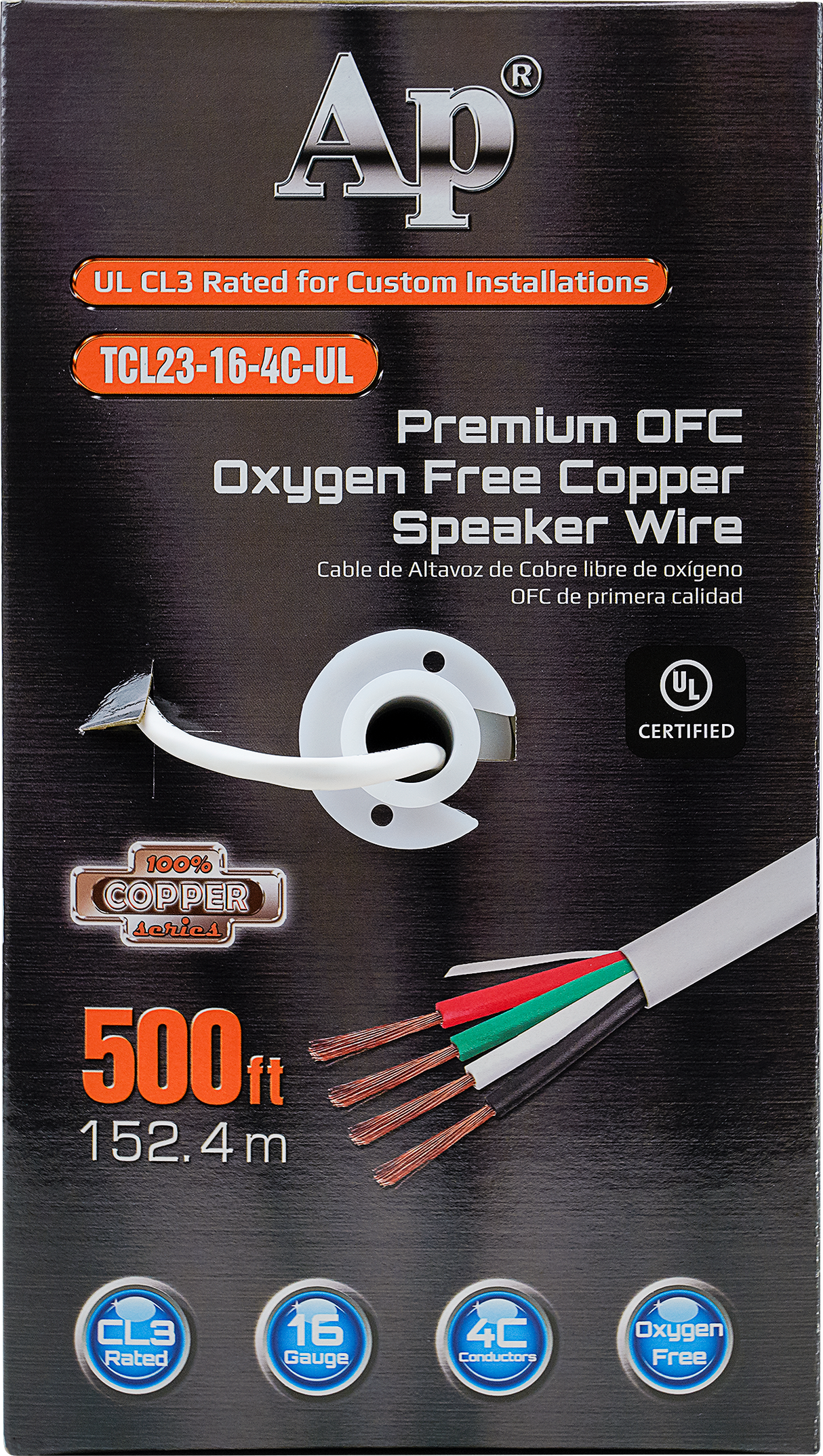 Premium 16 Gauge Oxygen Free Copper Speaker Wire (TCL23-16-4C-UL) Audiopipe