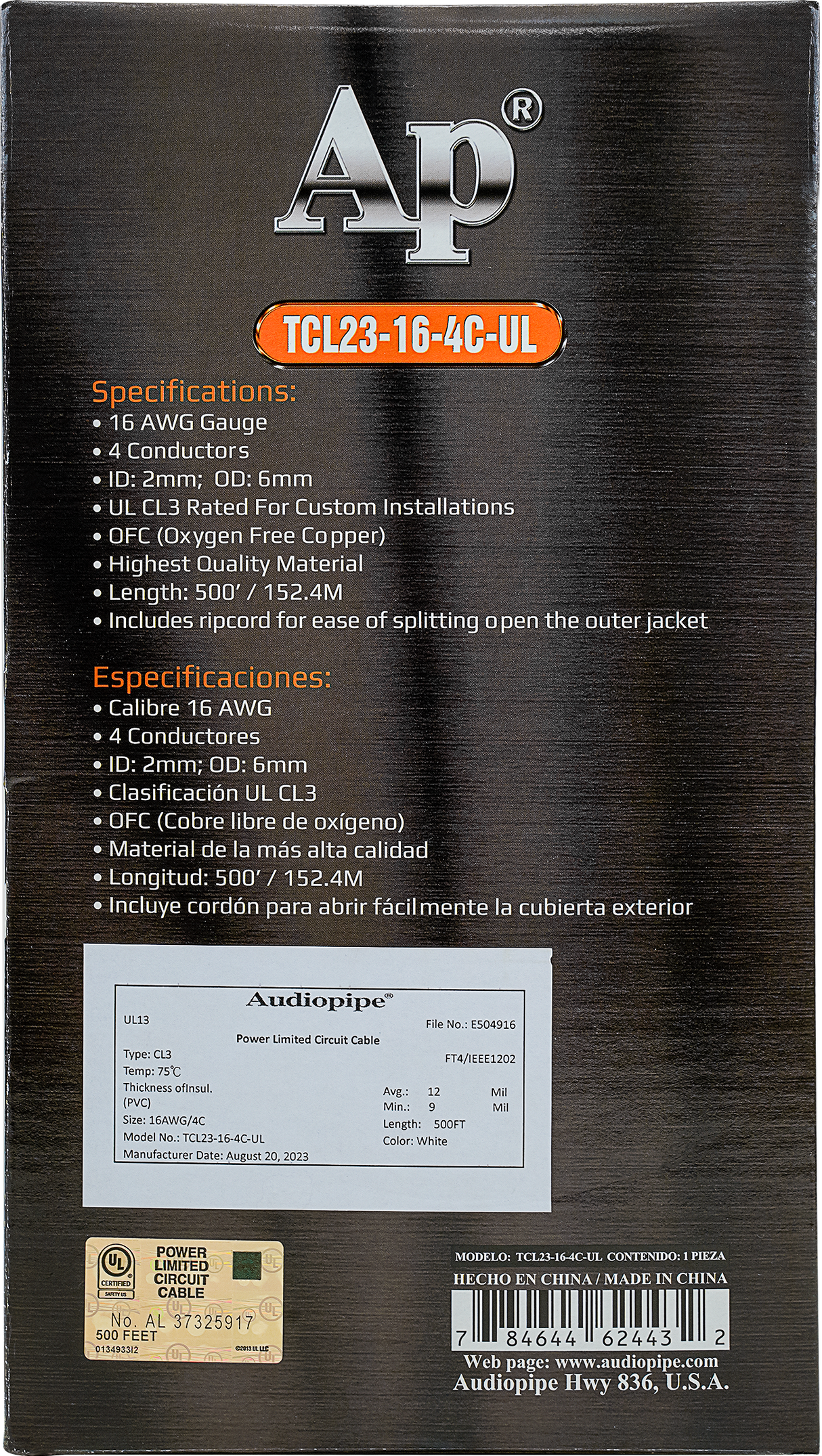 Premium 16 Gauge Oxygen Free Copper Speaker Wire (TCL23-16-4C-UL) Audiopipe