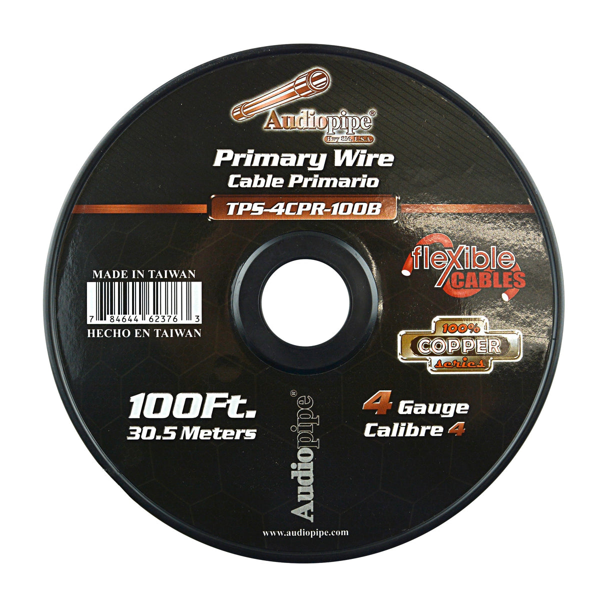 TPS-4CPR-100B - 4 Gauge 100’ 100% Copper Flexible Primary Wire - Black Audiopipe