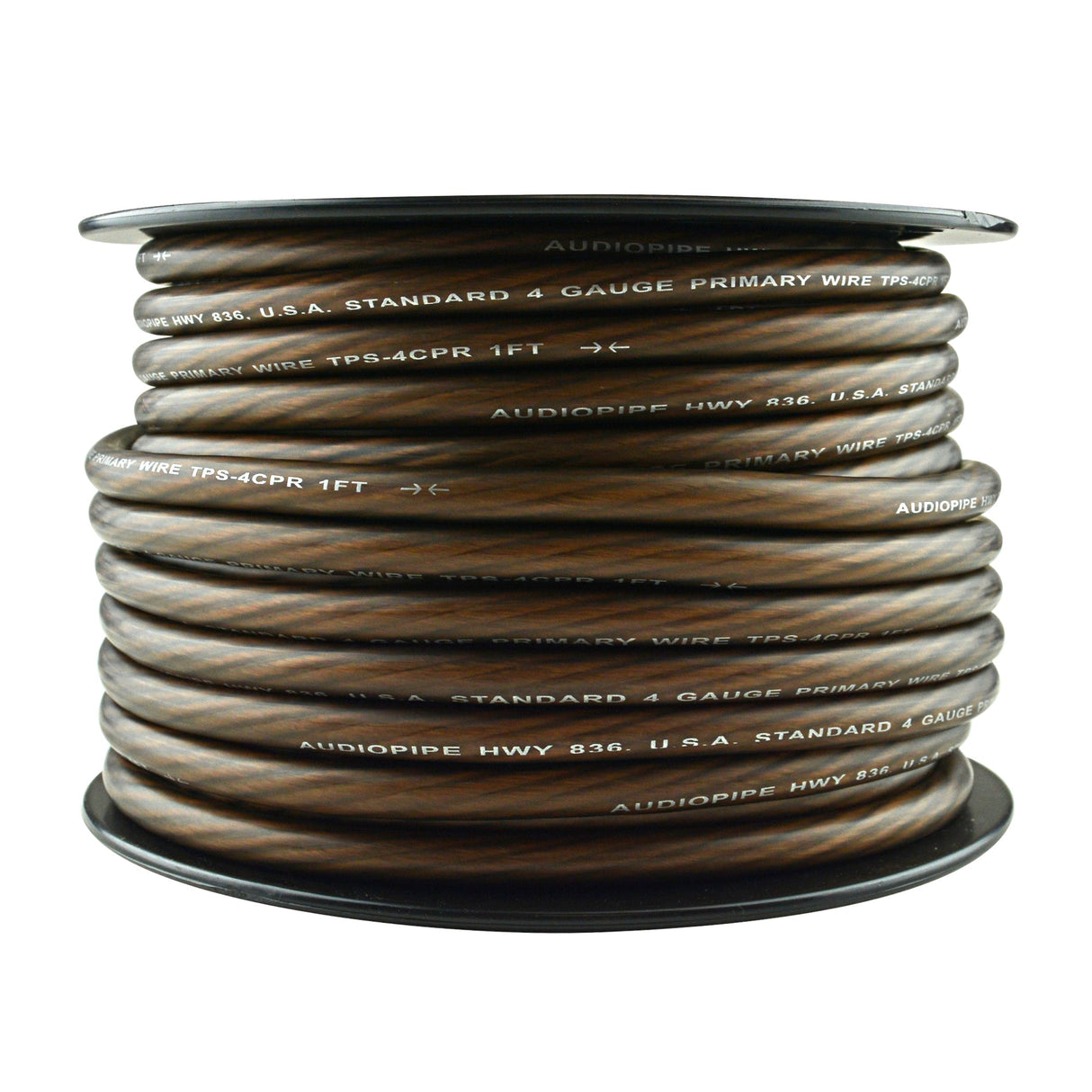 TPS-4CPR-100B - 4 Gauge 100’ 100% Copper Flexible Primary Wire - Black Audiopipe