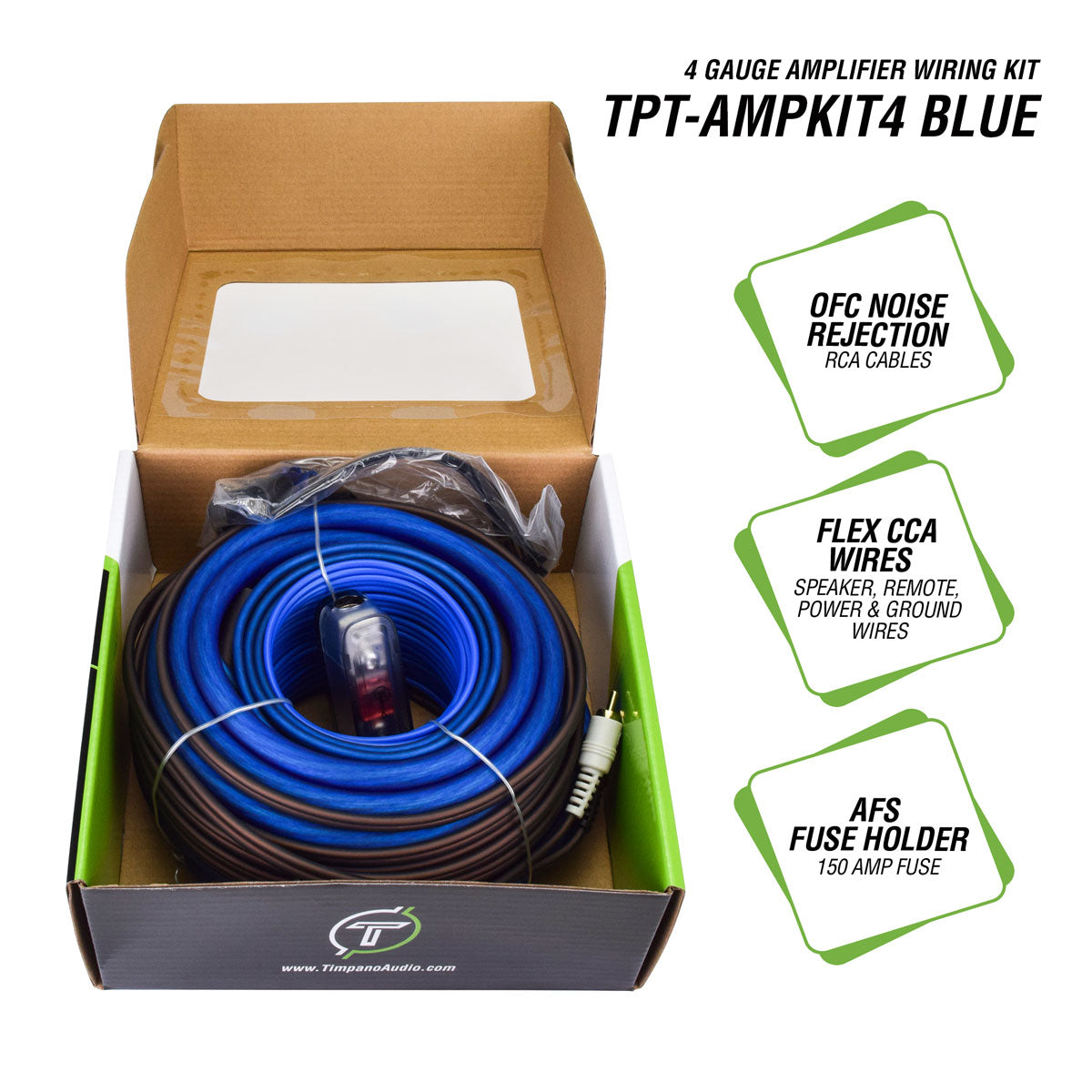 TPT-AMPKIT4 BLUE Amplifier Wiring Kit Timpano Audio
