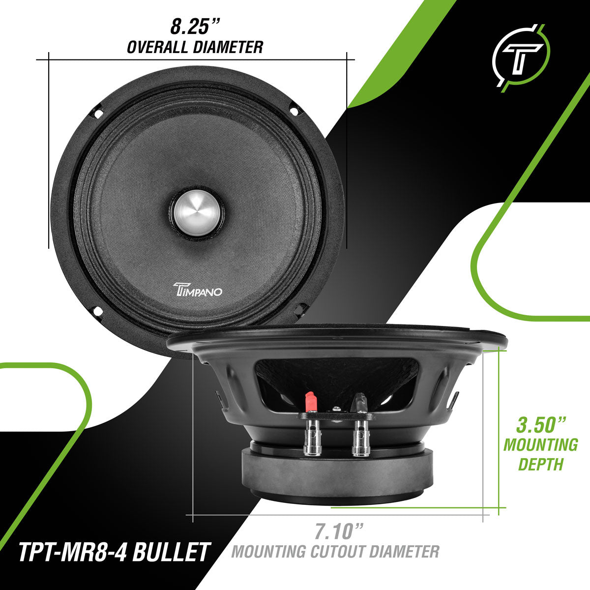TPT-MR8-4 BULLET PRV 8″ Pro Mid Range Bullet Loudspeaker Timpano