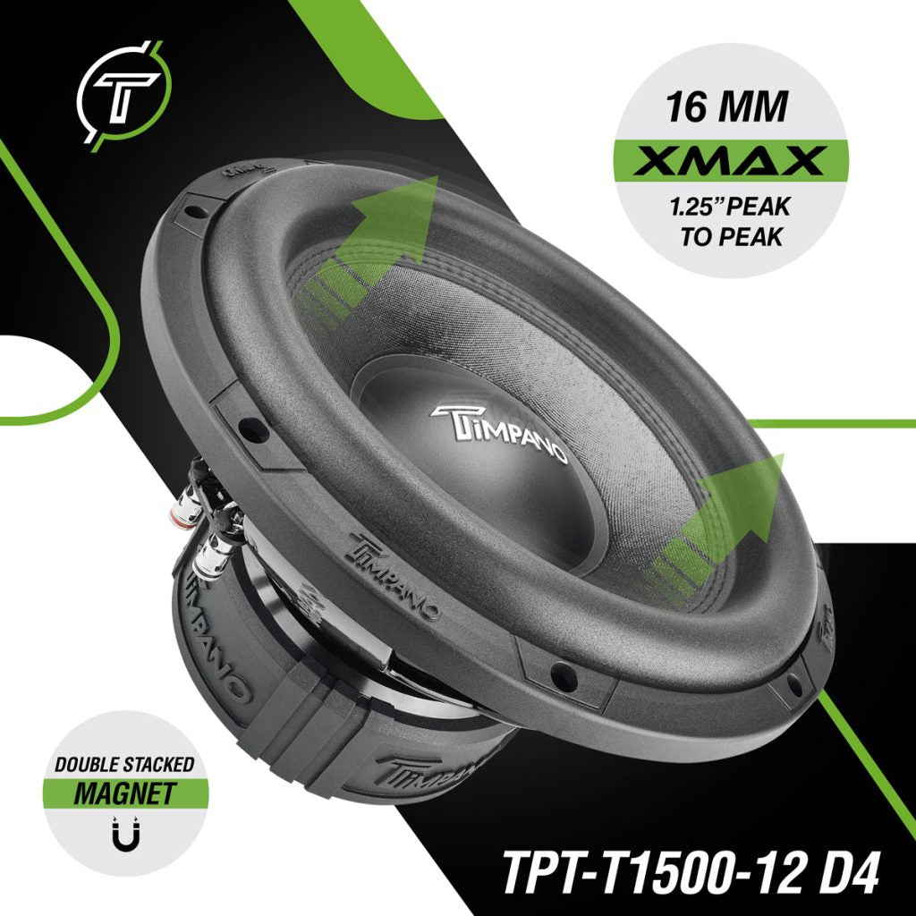 Timpano 12″ Car Audio Subwoofer 1600 Watts Dual 4 Ohm TPT-T1500-12 D4 Daily Banger Timpano