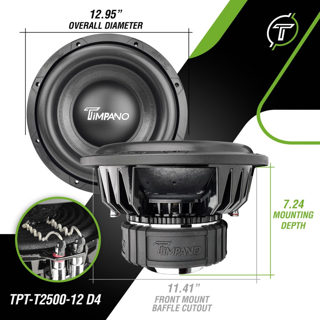 TPT-T2500-12 D4 - Timpano 12″ Car Audio Subwoofer 2500 Watts Dual 4 Ohm Timpano
