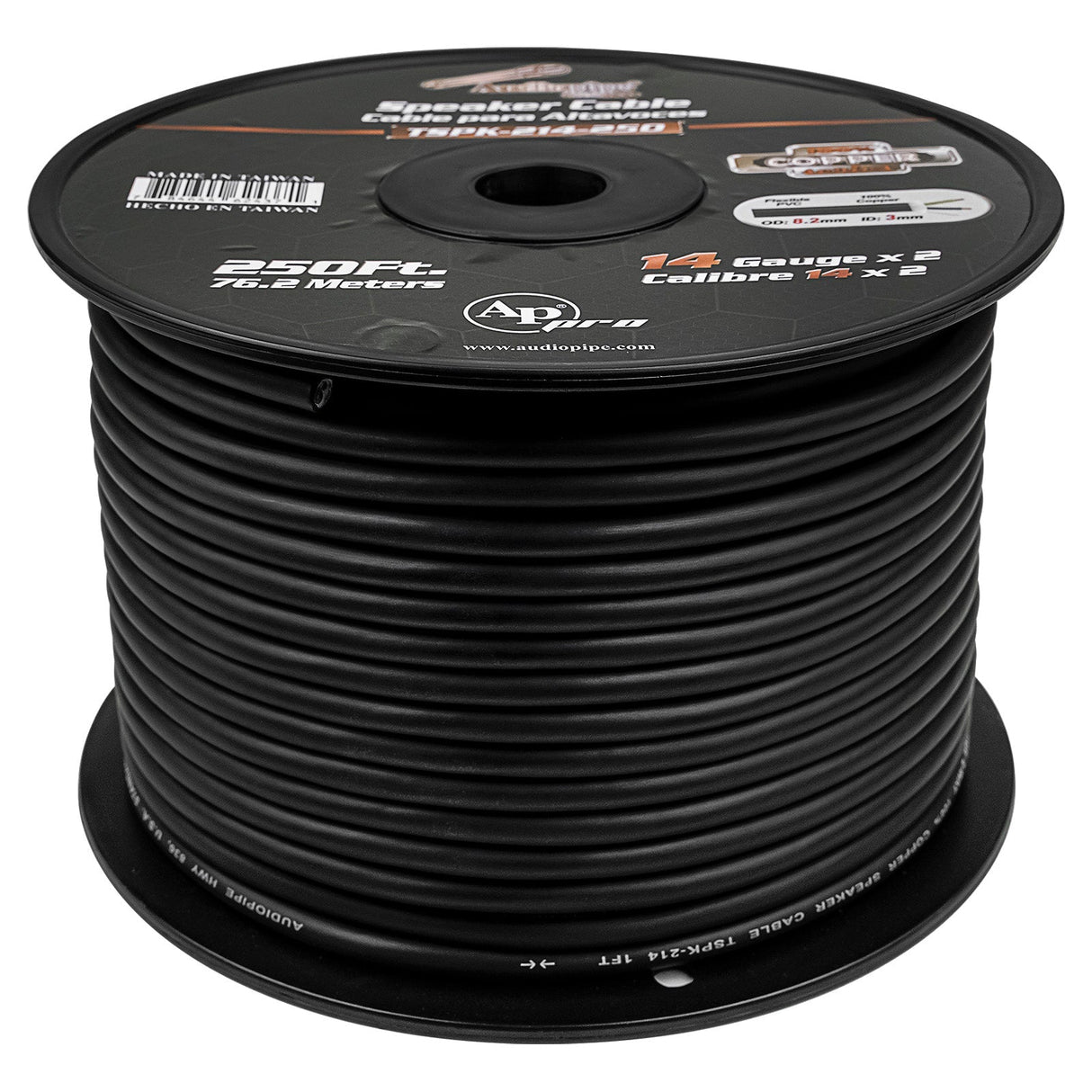 250Ft Speaker Cable, 14 AWG, 2 Conductors (TSPK-214-250) Audiopipe