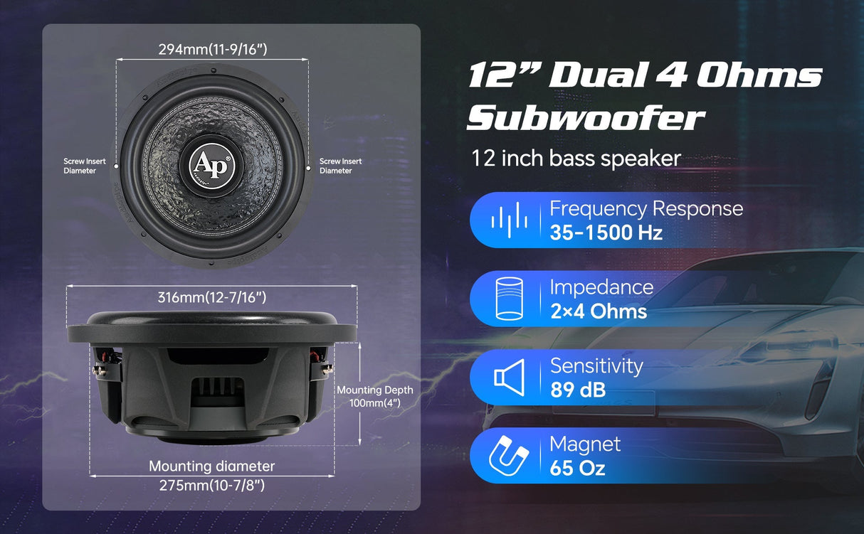 12" Shallow Mount Subwoofer (TXX-FB1200), Sold individually Audiopipe